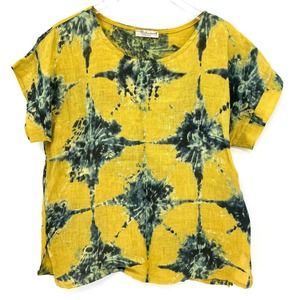 Bellambia Linen Short Sleeve Shirt‎ Lagenlook Top Tie Dye Print Italy Size Small